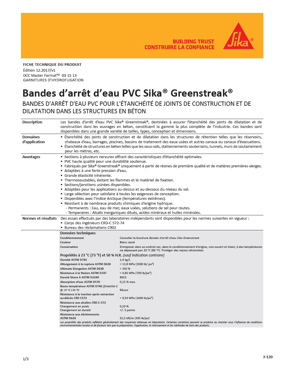 Bandes d’arrêt d’eau PVC Sika® Greenstreak®