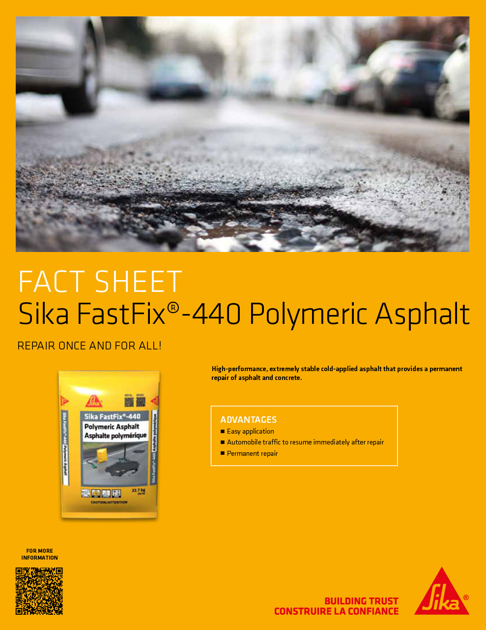 Sika FastFix®-440 Polymeric Asphalt | Asphalt Repair Products