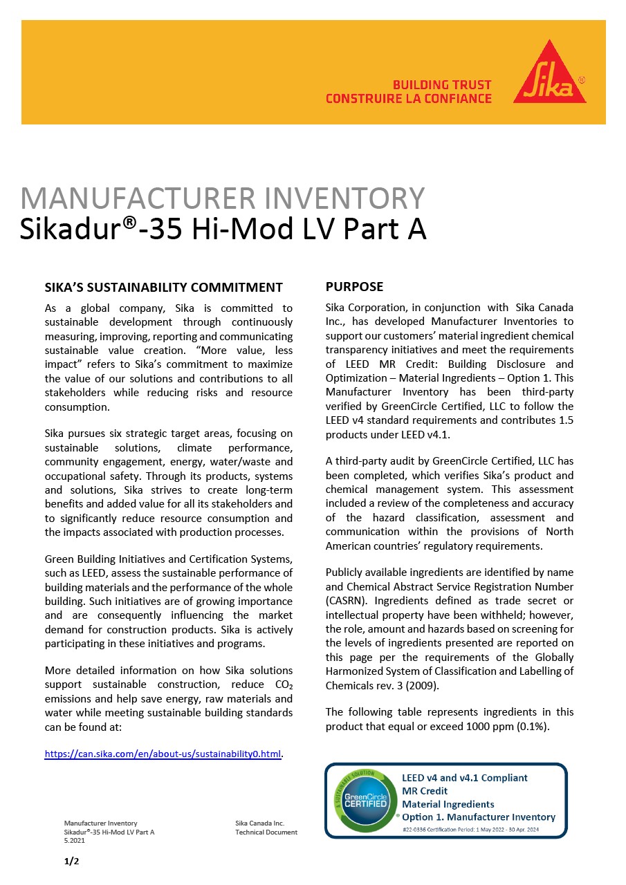 Sikadur®-35 Hi-Mod LV  Anchoring, Injection & Reactive Mortars