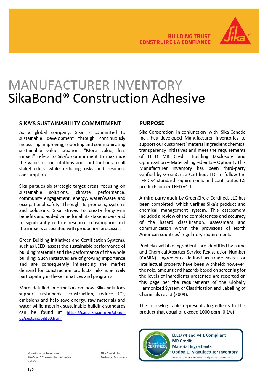 Sikabond Adhesive Product Data Sheet Brock White