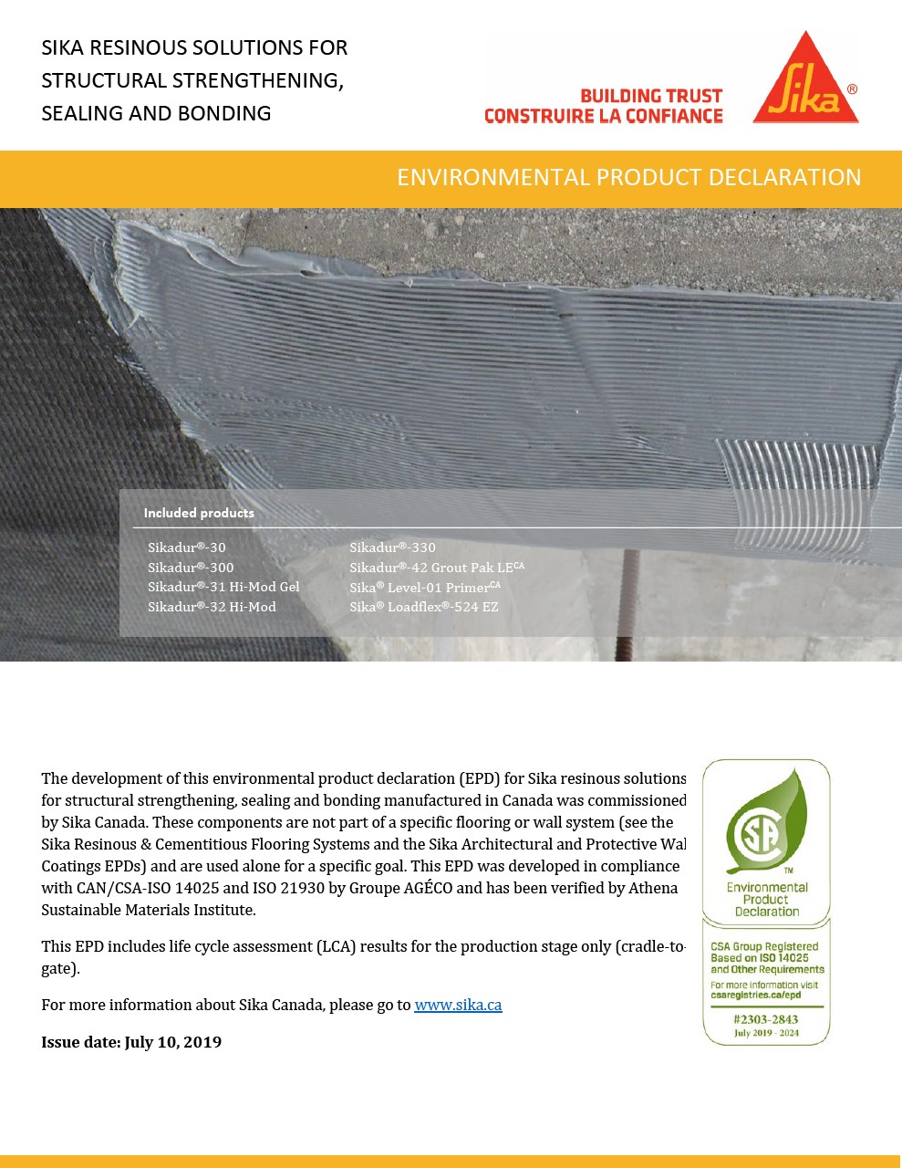 Environmental Product Declaration - Sika Resinous Solutions for Structural Strengthening, Sealing and Bonding